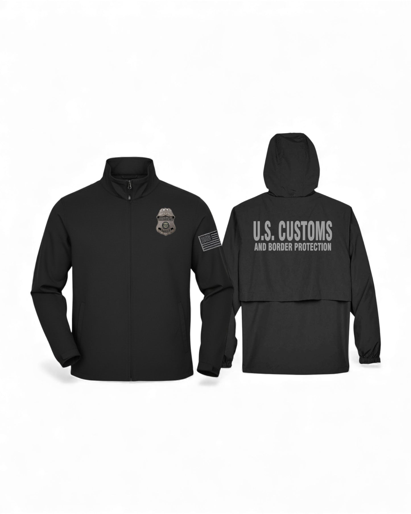 CBP OFFICER BADGE BLK/GREY RAID JACKET W/ BLK/GREY FLAG ON LEFT SLEEVE-88083