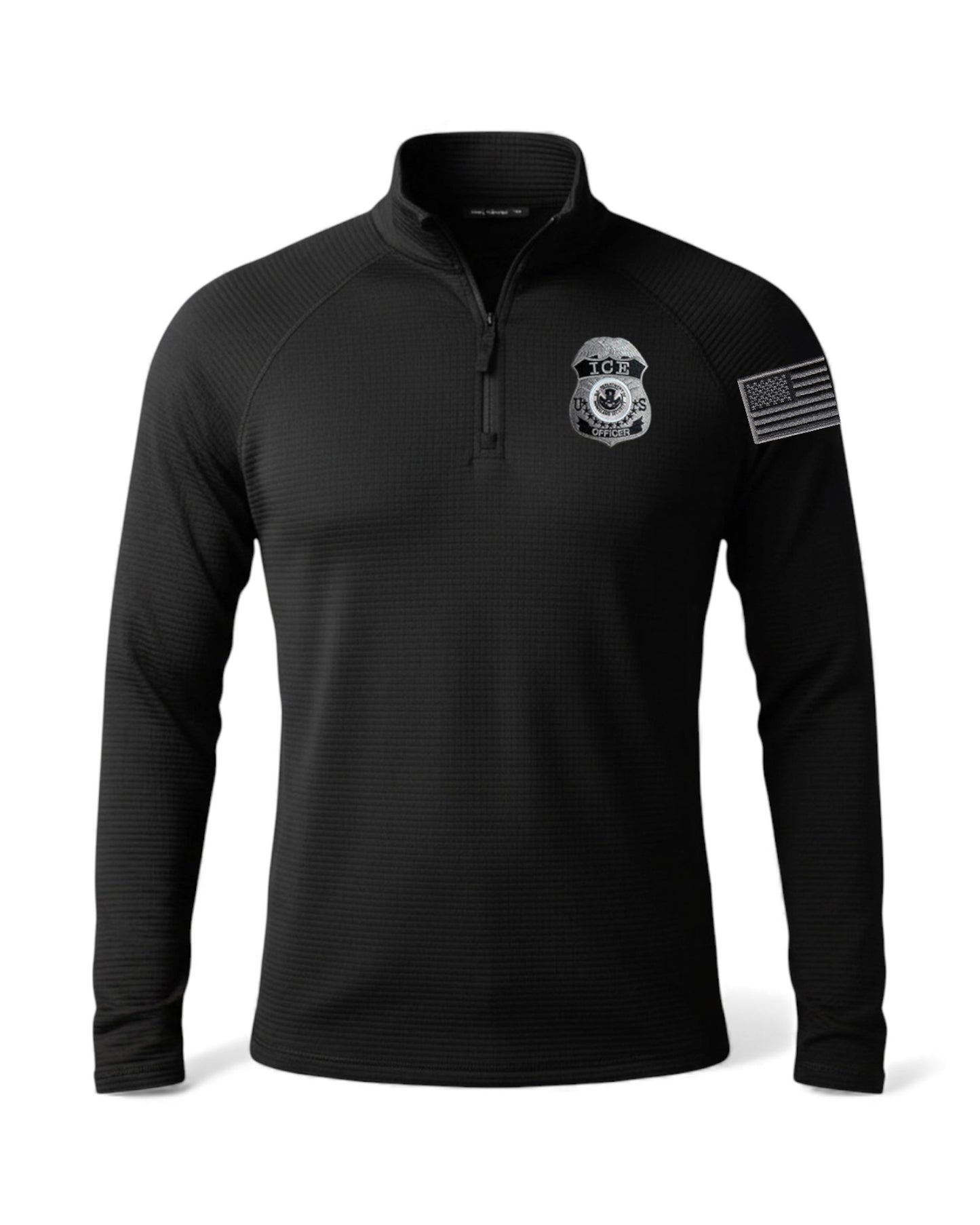 5.11 STRATOS 1/4 ZIP PULLOVER WITH ICE OFFICER BADGE AND FLAG LEFT SLEEVE-GREY/BLACK
