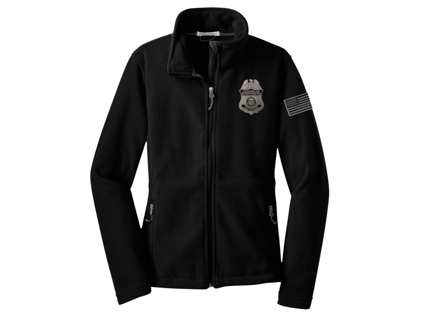 LADIE'S CBP EMBROIDERED OFFICER BADGE GREY/BLACK FULL ZIP FLEECE JACKET-L217