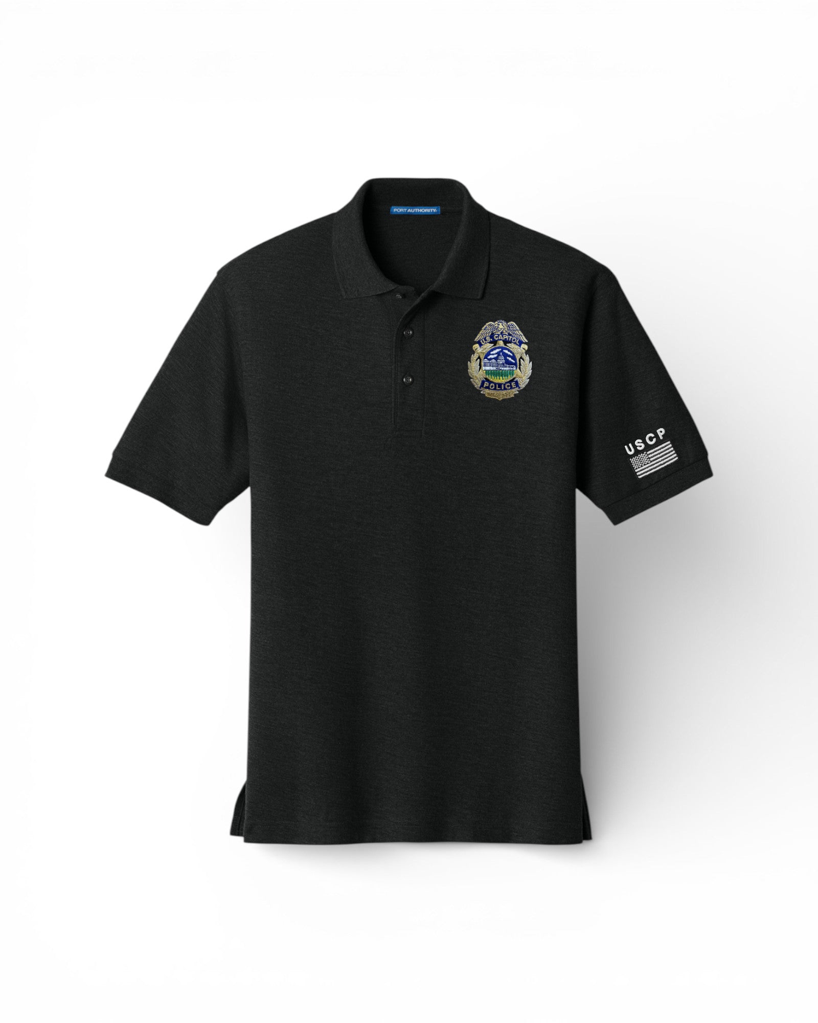 MEN'S USCP BADGE W/ FLAG ON SLEEVE PORT AUTHORITY POLO - K500