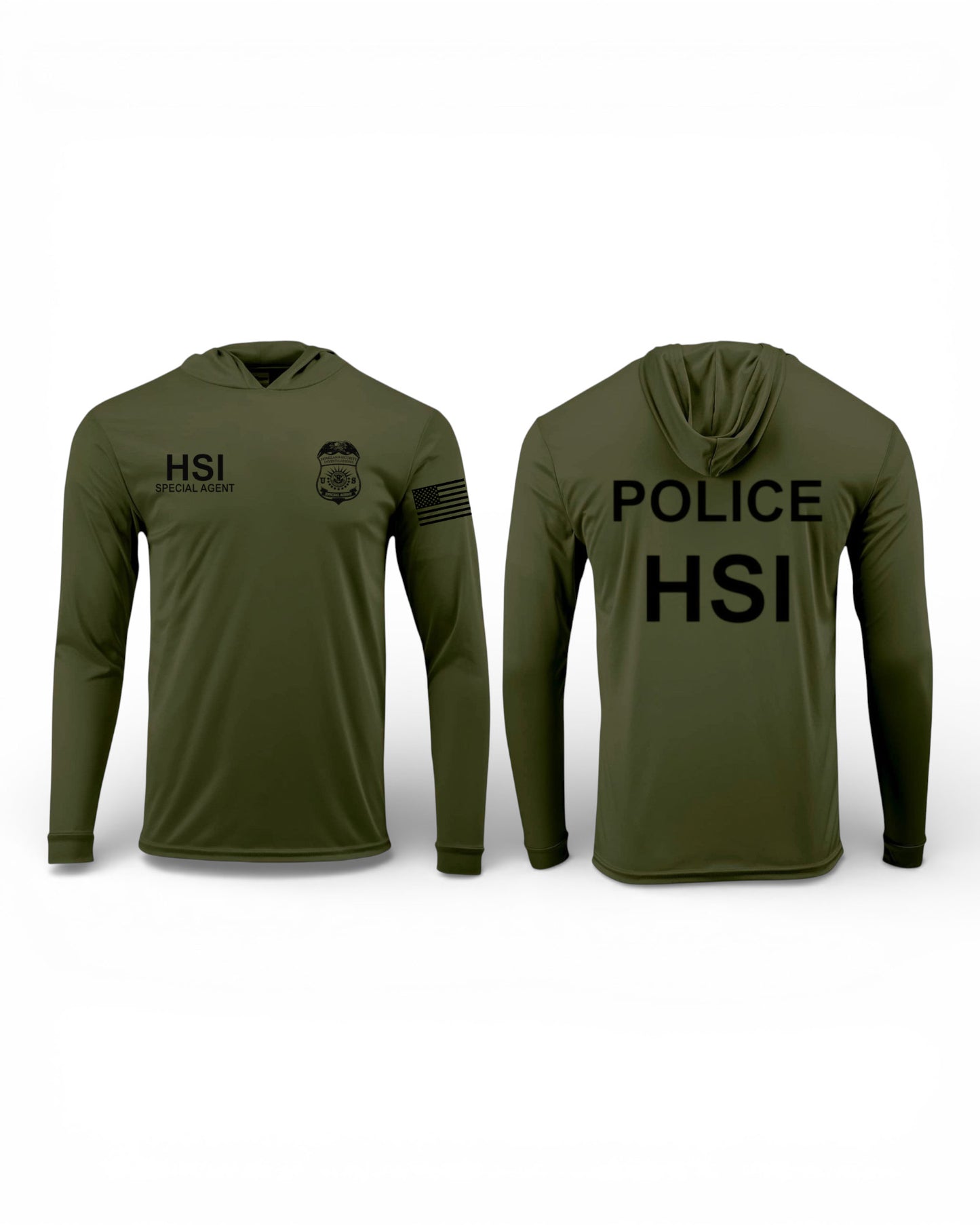 HSI S/A HOODED PULLOVER L/S T-SHIRT 220-OLIVE GREEN/BLACK