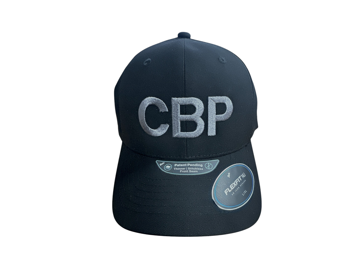CBP GREY LETTERS EMBROIDERED ON BLACK FLEXFIT HAT