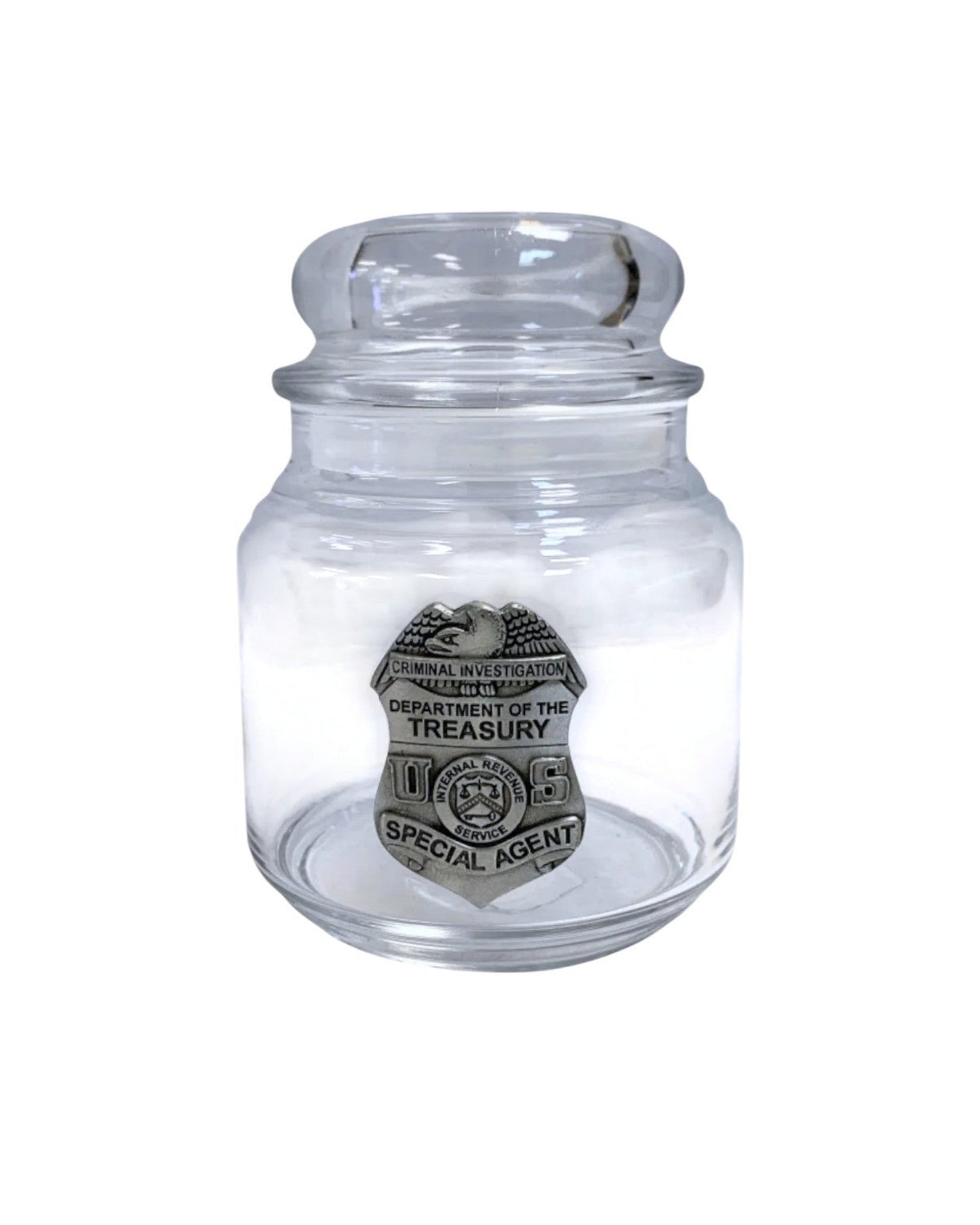 IRS CANDY JAR WITH PEWTER BADGE