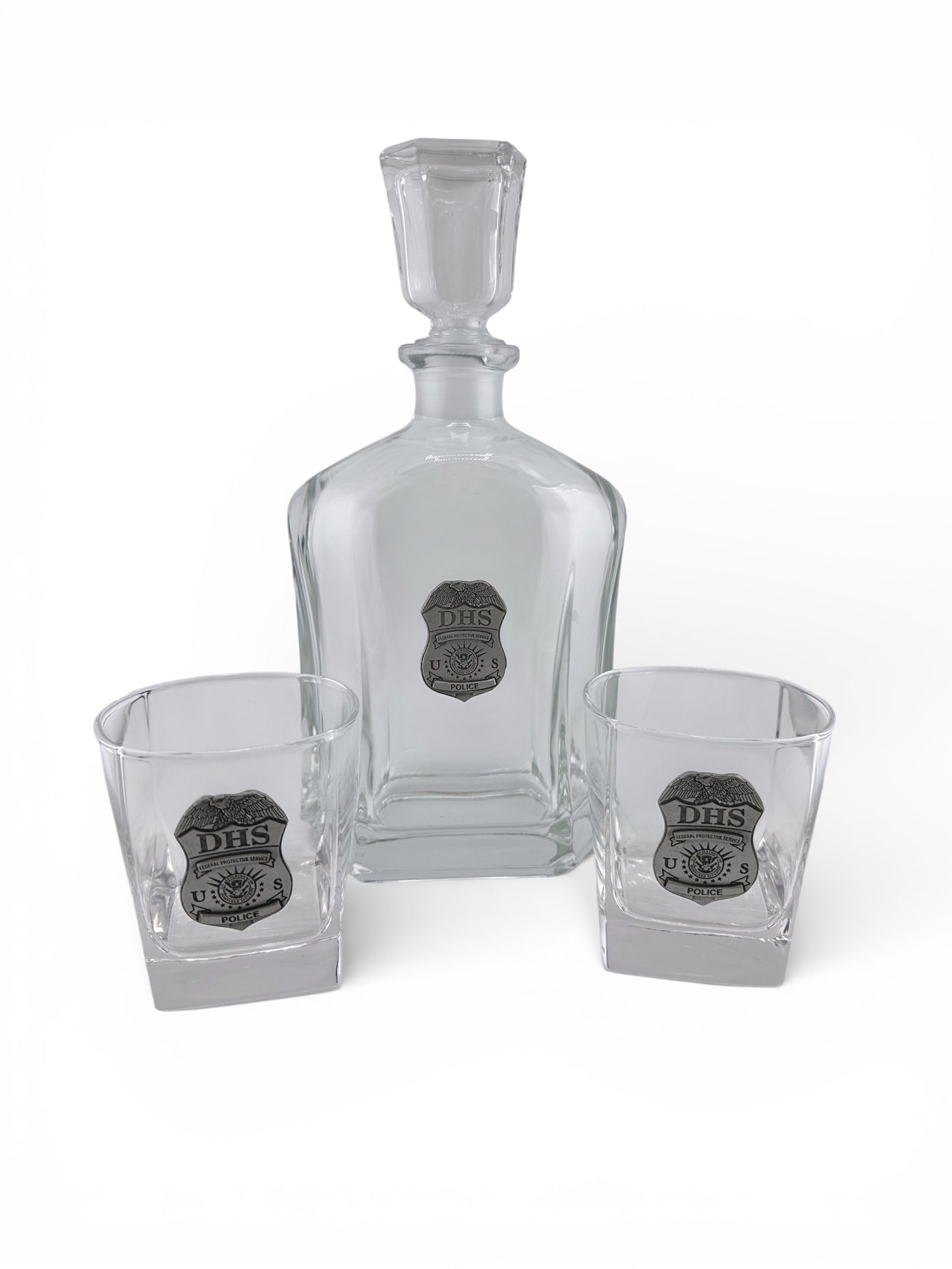 DHS FPS POLICE BADGE PEWTER DECANTER SET