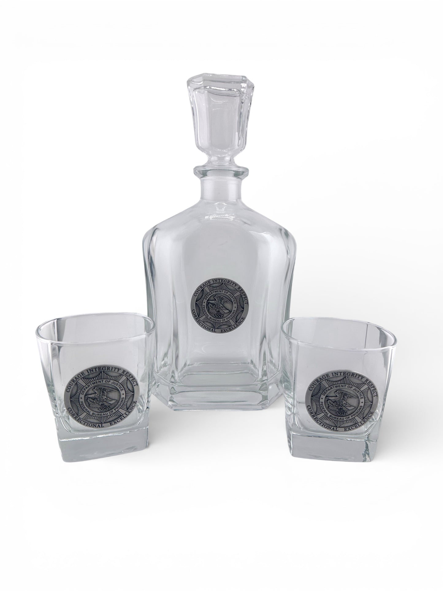 BOP BADGE PEWTER DECANTER SET