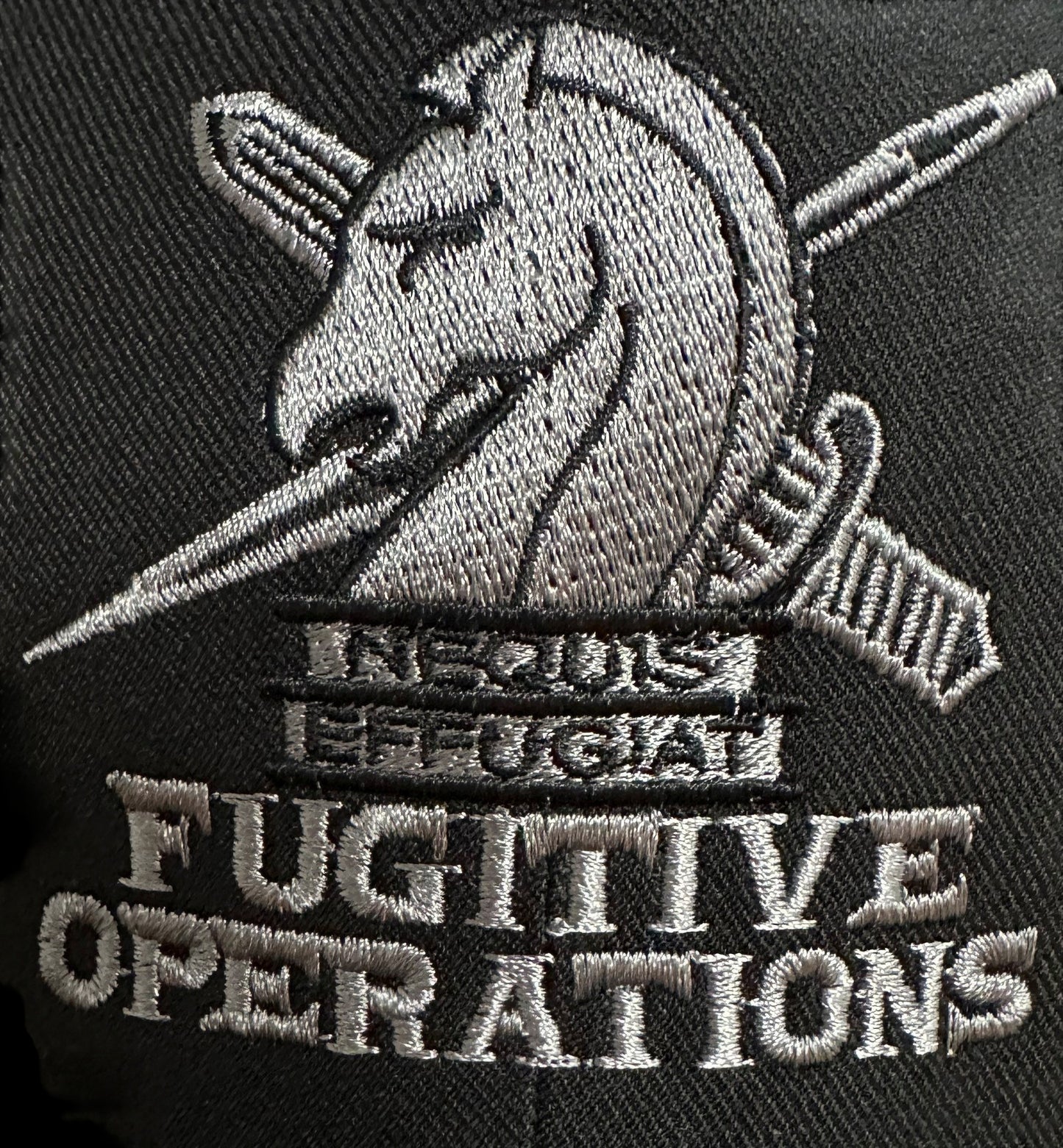 ICE FUGITIVE OPS EMBROIDERED ON FLEXFIT HAT-BLACK