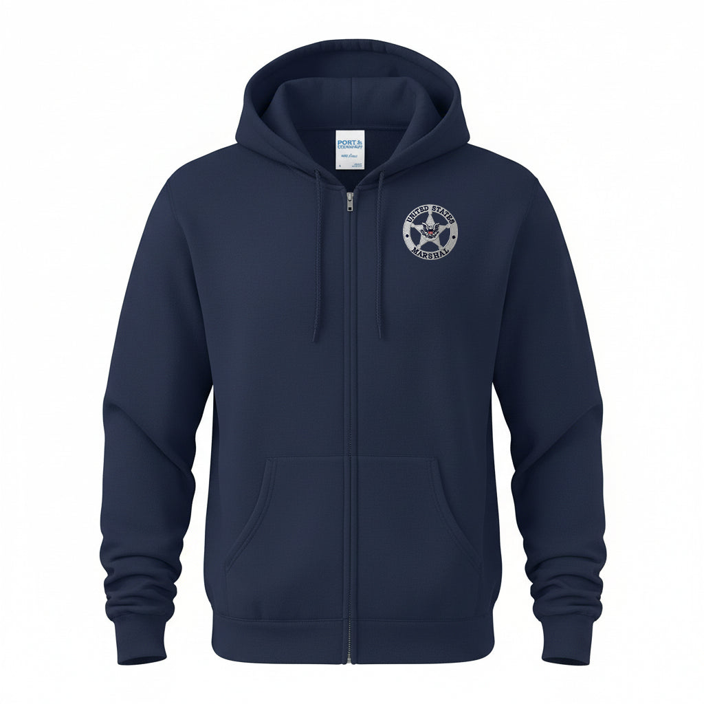 FULL ZIP HOODED SWEATSHIRT W/ EMBROIDERED USMS STAR SILVER-PC78ZH