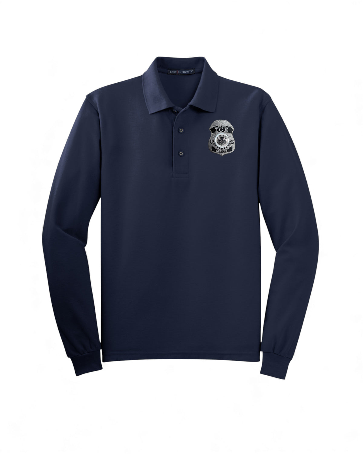 CLEARANCE MEN'S LONG SLEEVE ICE OFFICER UNIFORM BADGE PORT AUTHORITY POLO - K500LS