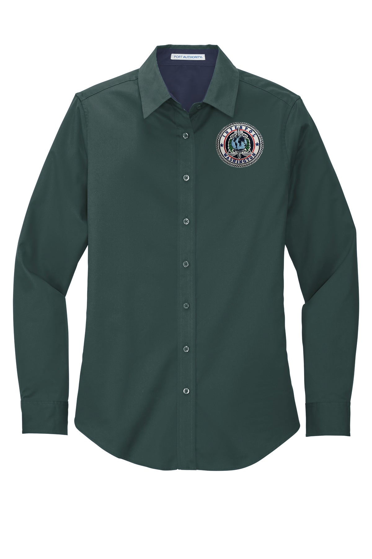 WOMEN'S EMBROIDERED INTERPOL WASHINGTON BUTTON UP DRESS SHIRT-L608