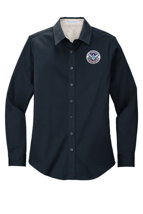 WOMEN'S DHS SEAL BUTTON UP DRESS SHIRT-L608-CLEARANCE
