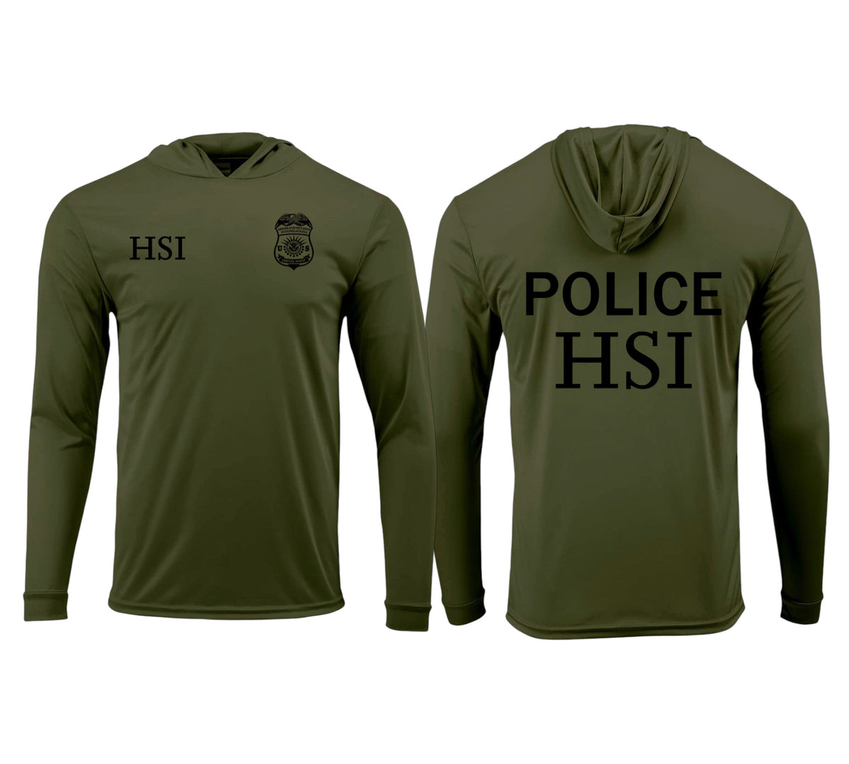 HSI S/A HOODED PULLOVER L/S T-SHIRT 220-OLIVE GREEN/BLACK