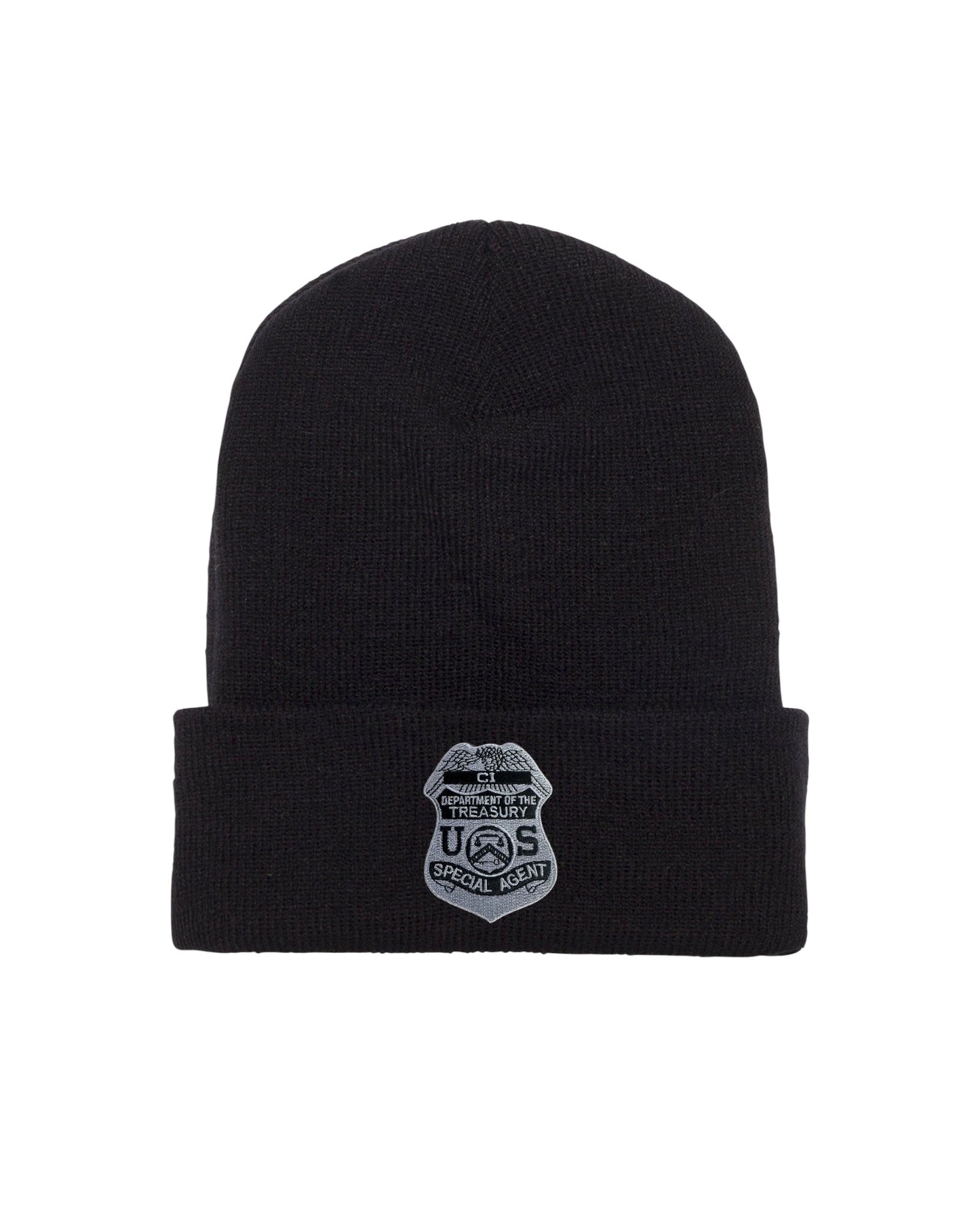 IRS CI GREY BADGE CUFFED KNIT BEANIE-BLACK