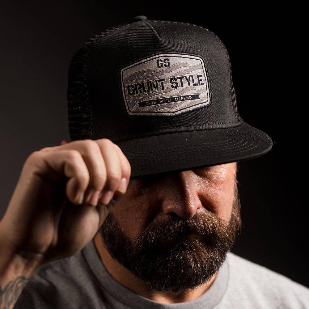 GRUNT STYLE OLD GLORY PATCH FLAT BILL BLACK