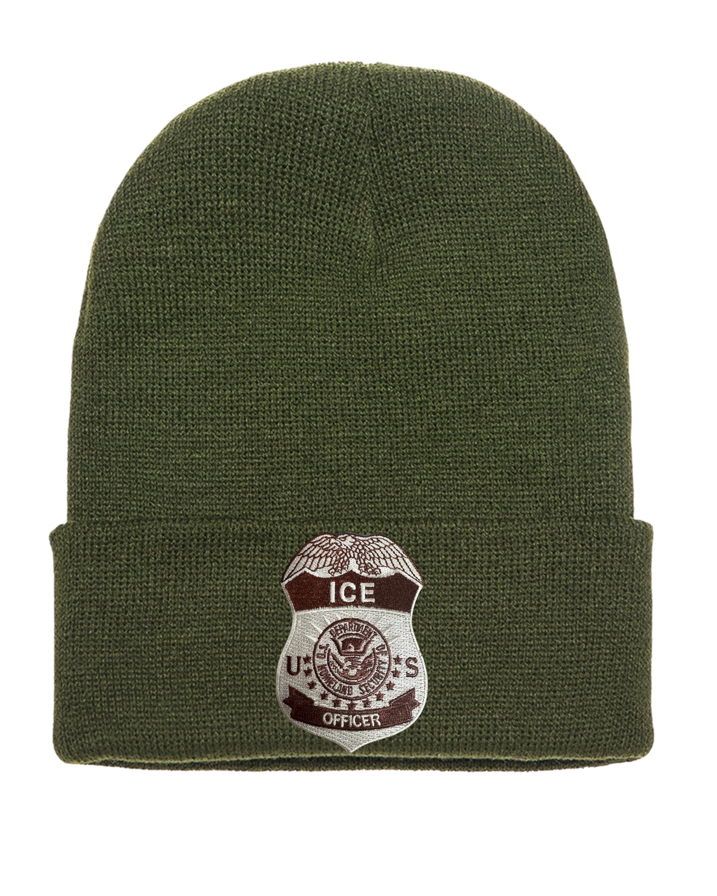 ICE OFFICER BADGE CUFFED KNIT BEANIE