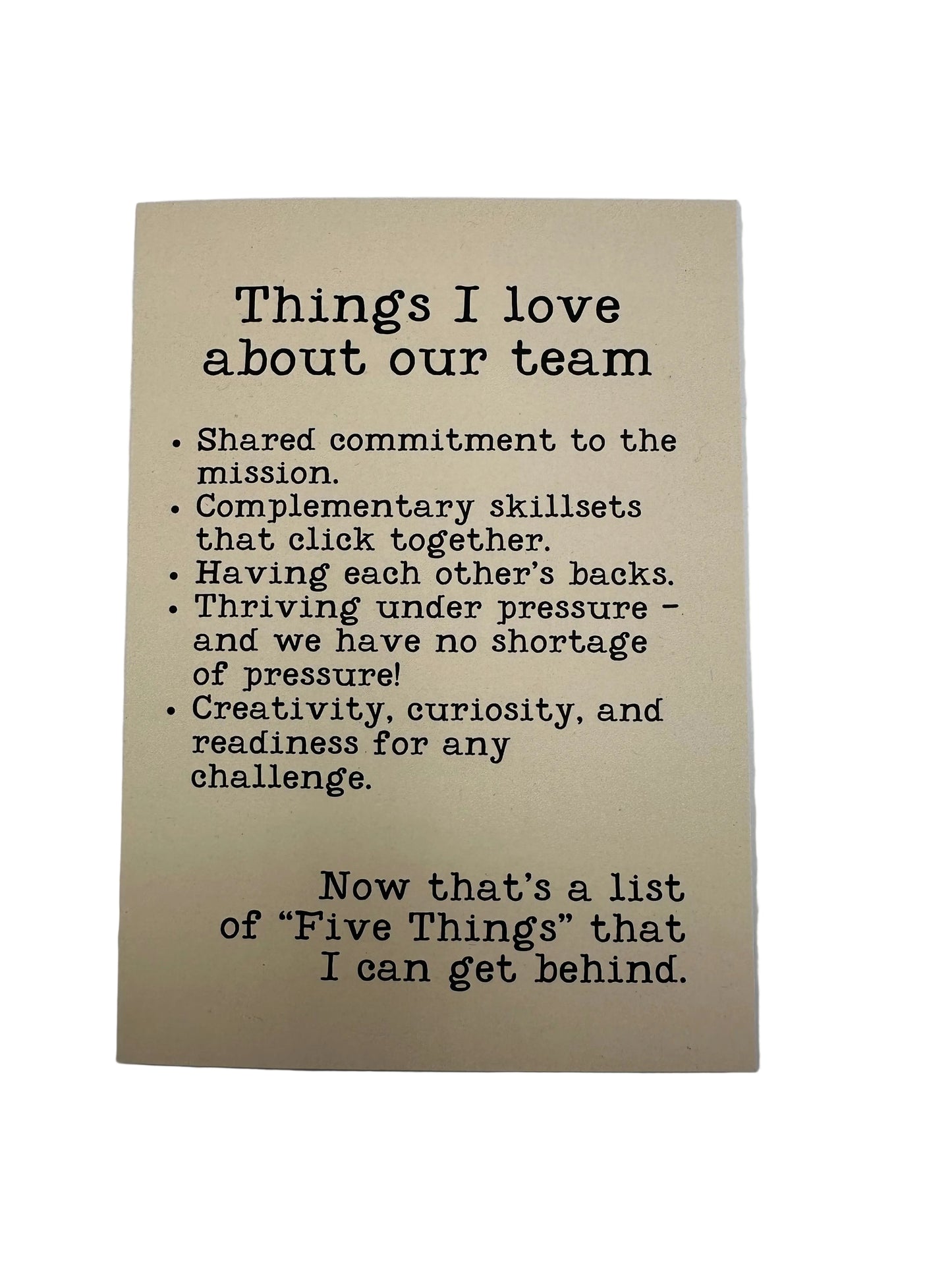 THINGS I LOVE ABOUT OUR TEAM CARD