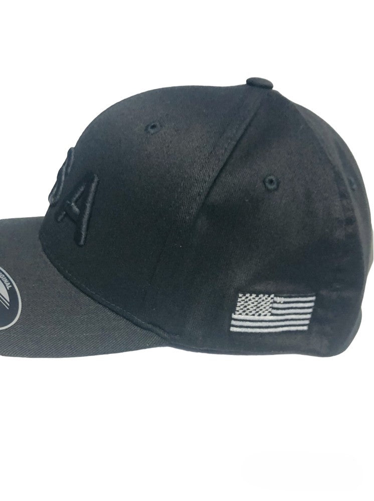 TSA BLACK OUT LETTERS W/ FLAG FLEXFIT HAT-BLACK