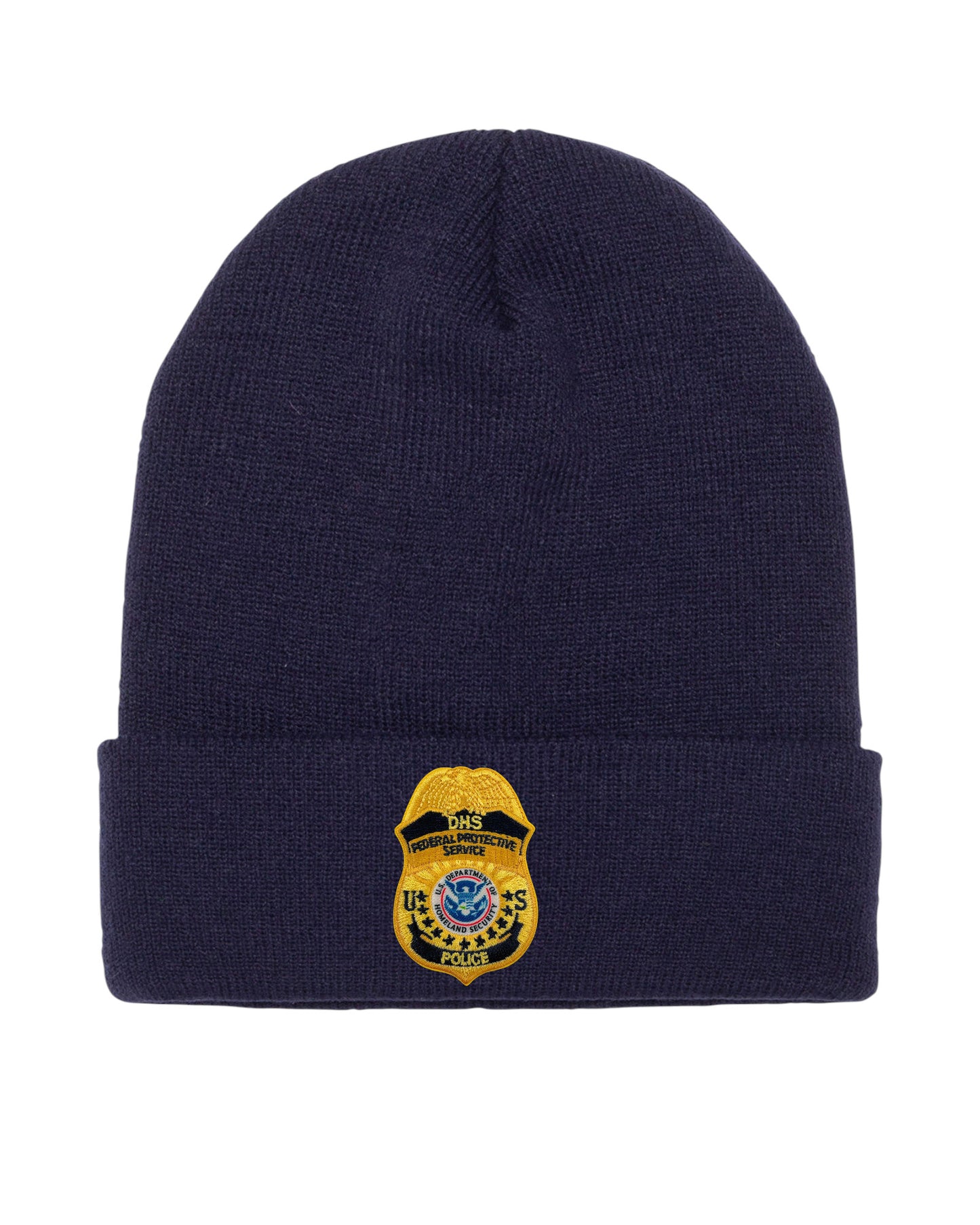 DHS FPS POLICE BADGE CUFFED KNIT BEANIE-NAVY