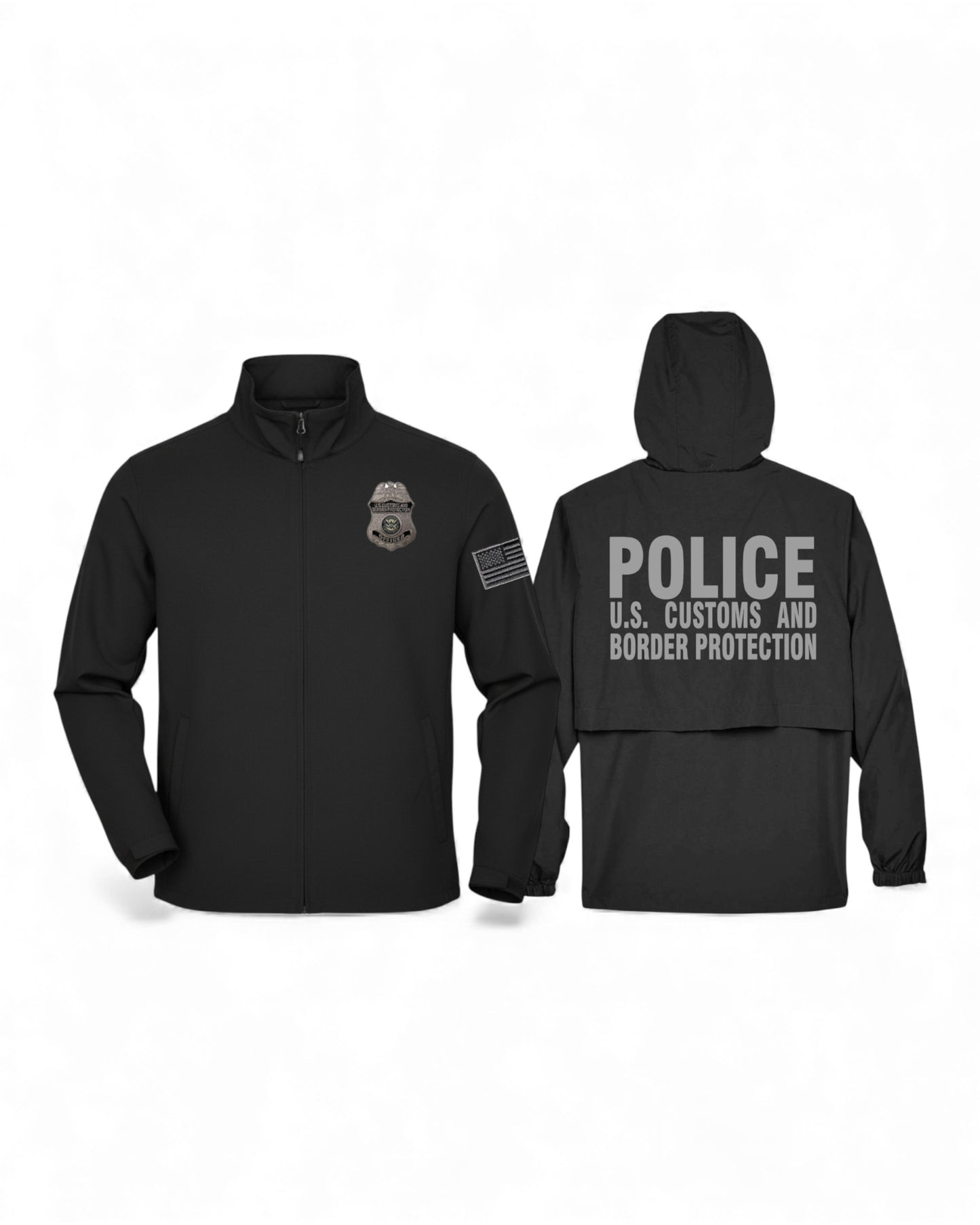 CBP OFFICER BADGE BLK/GREY RAID JACKET W/ BLK/GREY FLAG ON LEFT SLEEVE-88083