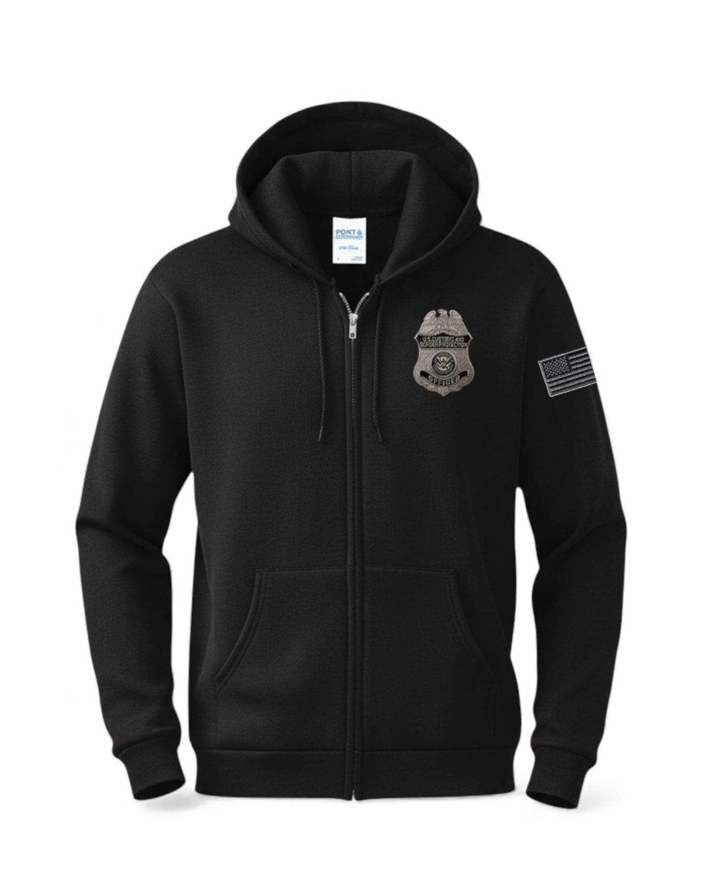 CBP EMBROIDERED OFFICER BADGE GREY/BLACK FULL ZIP HOODED SWEATSHIRT-PC78ZH