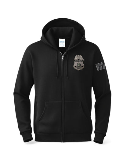 CBP EMBROIDERED OFFICER BADGE GREY/BLACK FULL ZIP HOODED SWEATSHIRT-PC78ZH