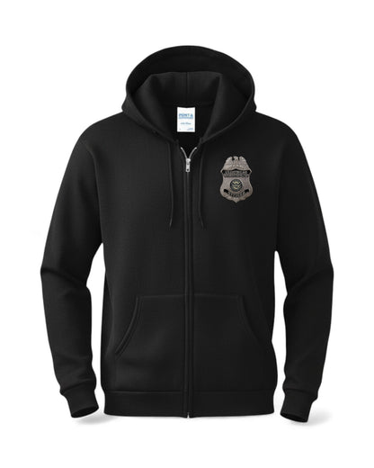 CBP EMBROIDERED OFFICER BADGE GREY/BLACK FULL ZIP HOODED SWEATSHIRT-PC78ZH