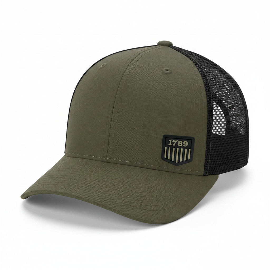 USMS PVC 1789 LOGO BLACK/OD FLEX TRUCKER CAP-110