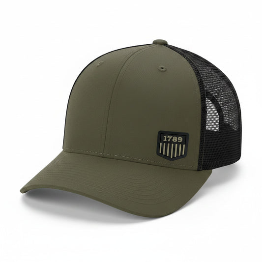 USMS PVC 1789 LOGO BLACK/OD FLEX TRUCKER CAP-110 CLEARANCE