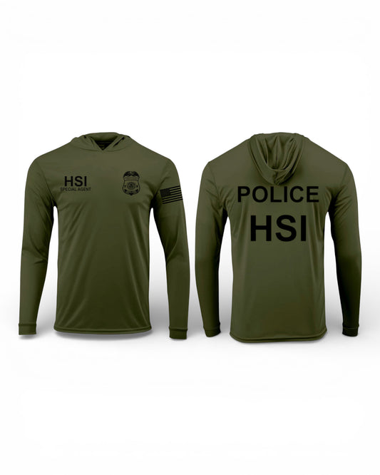 HSI S/A HOODED PULLOVER L/S T-SHIRT 220-OLIVE GREEN/BLACK