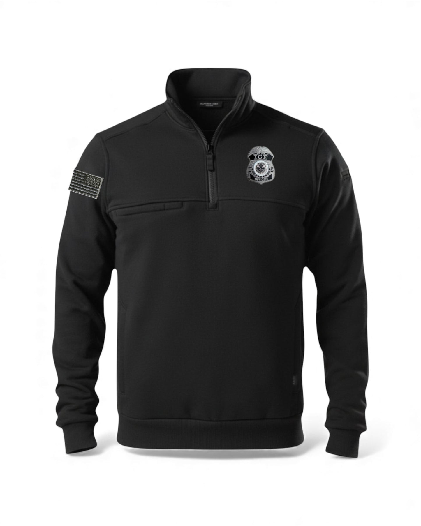 5.11 JOB SHIRT 1/4 ZIP 2.0 WITH ICE OFFICER BADGE AND REV FLAG RIGHT SLEEVE-GREY/BLACK