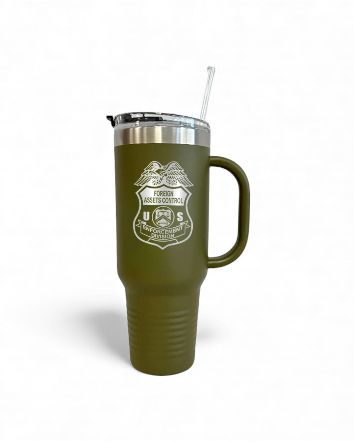OFAC ENFORCEMENT TRAVEL MUG WITH HANDLE AND STRAW 40 OZ