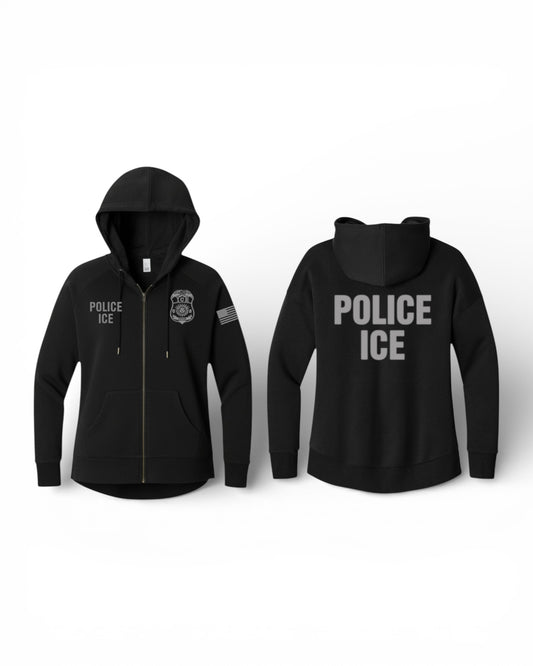 LADIES POLICE ICE FULL ZIP HOODED SWEATSHIRT-DT1104 CLEARANCE