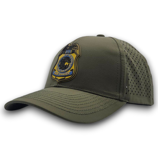 NPS PARK RANGER BADGE GOLD PVC PATCH SCS BRAND PERFORATED MESH HAT