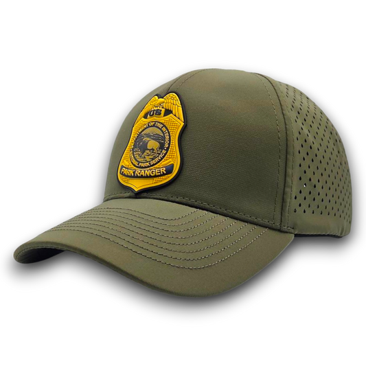 NPS PARK RANGER BADGE GOLD PVC PATCH SCS BRAND PERFORATED MESH HAT