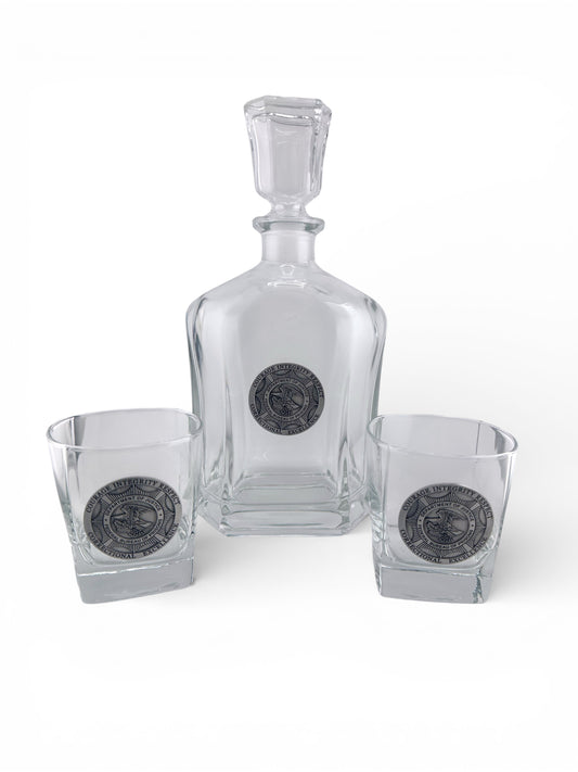 BOP BADGE PEWTER DECANTER SET