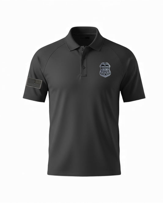 CS410 MENS TACTICAL POLO, IRS GREY BADGE/ FLAG RT SLEEVE