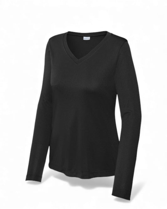 LADIES SPORT TEK LONG SLEEVE V NECK WICKING SHIRT-LST353LS