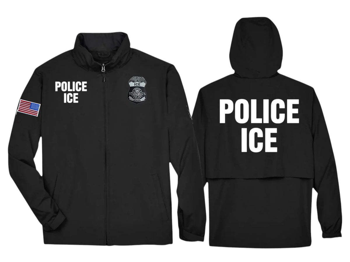 POLICE ICE OFFICER BADGE BLACK/GREY RAID JACKET W/ REV MULTI FLAG 8808 ...