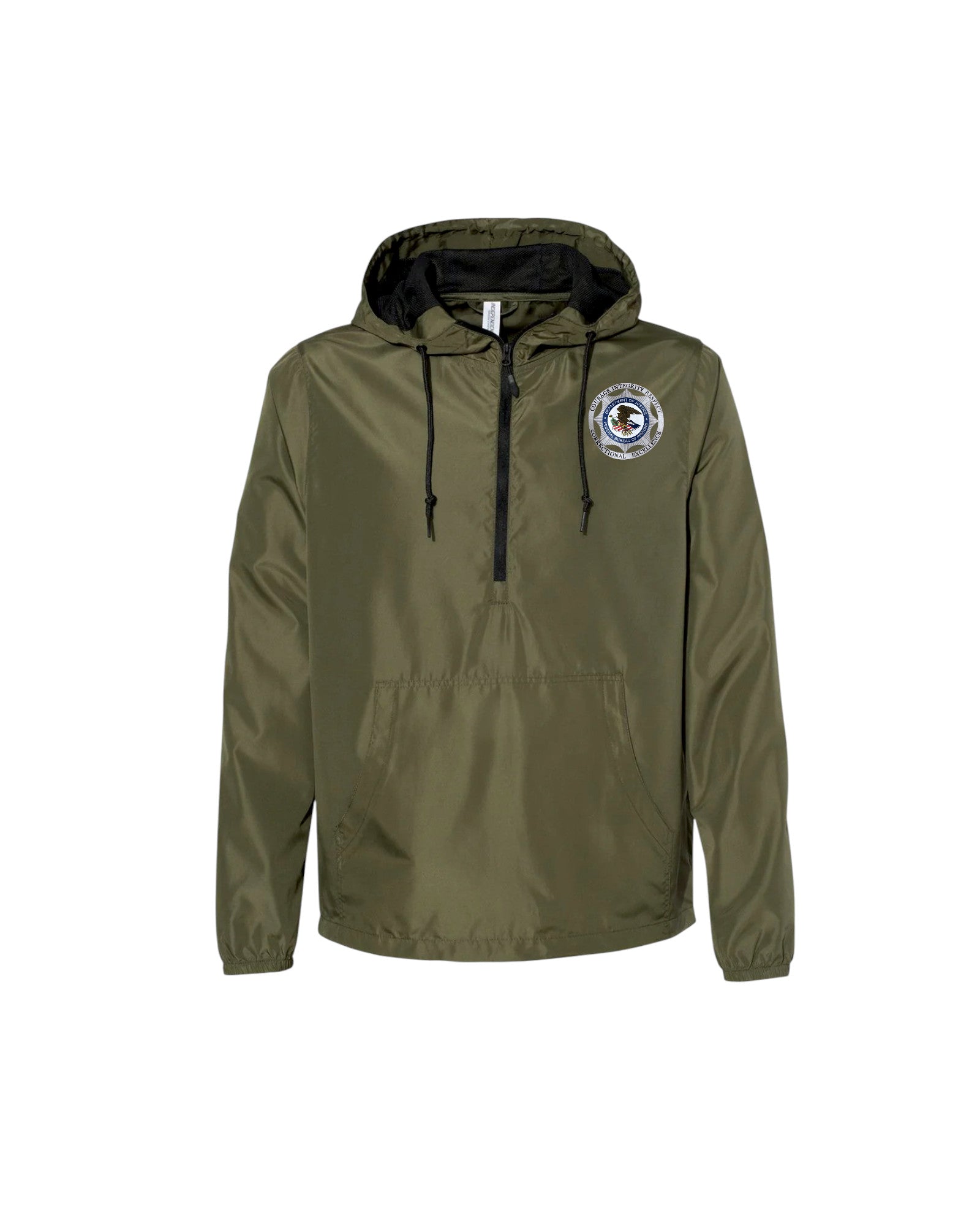 INDEPENDENT TRADING LIGHTWEIGHT QUATER-ZIP WINDBREAKER PULLOVER W/ BOP BADGE PRINTED