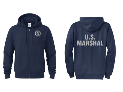 FULL ZIP HOODED SWEATSHIRT W/ EMBROIDERED USMS STAR SILVER-PC78ZH