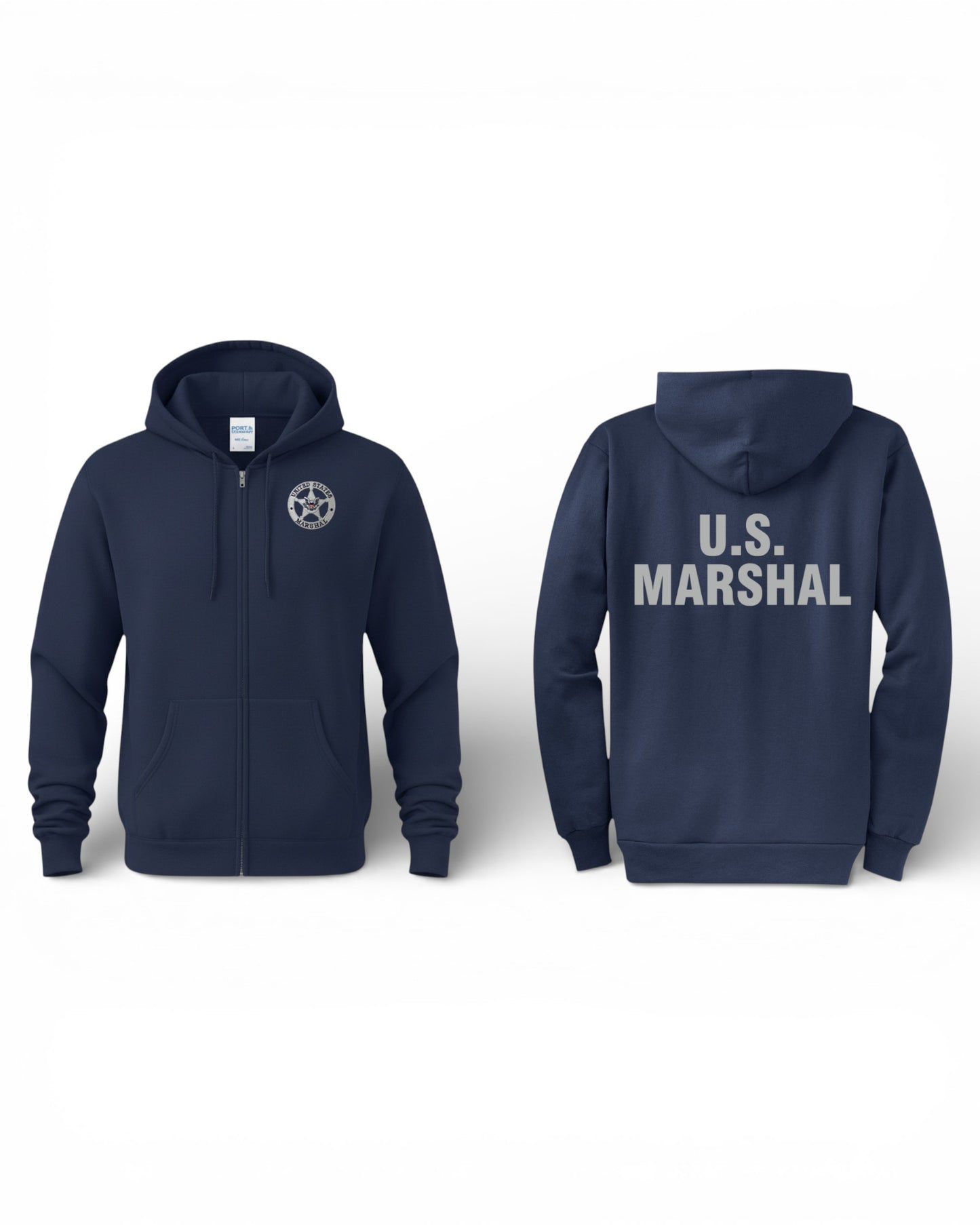 FULL ZIP HOODED SWEATSHIRT W/ EMBROIDERED USMS STAR SILVER-PC78ZH