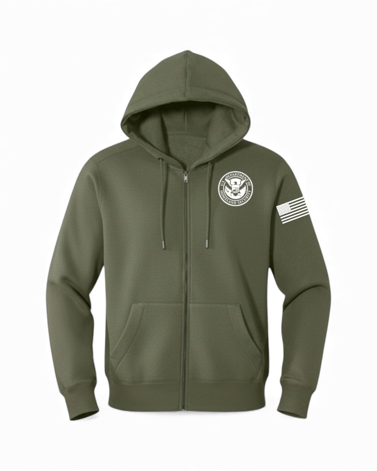 DHS SEAL W/ FLAG ON LEFT SLEEVE FULL ZIP HOODED SWEATSHIRT-DT1103