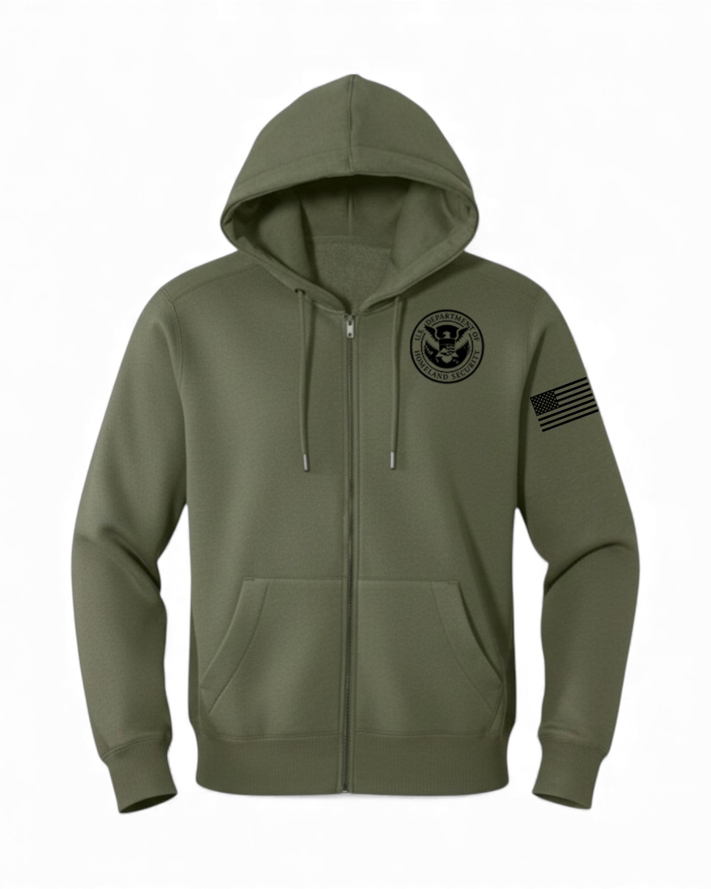 DHS SEAL W/ FLAG ON LEFT SLEEVE FULL ZIP HOODED SWEATSHIRT-DT1103
