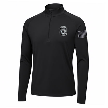 ST850 SPORT TEK 1/4 ZIP PULLOVER WITH ICE OFFICER BADGE AND FLAG LEFT SLEEVE-GREY/BLACK