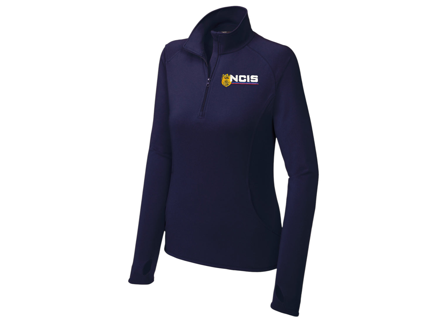 WOMEN'S NCIS LOGO ON SPORT TEK SPORT WICK STRETCH 1/2 ZIP PULLOVER-LST850