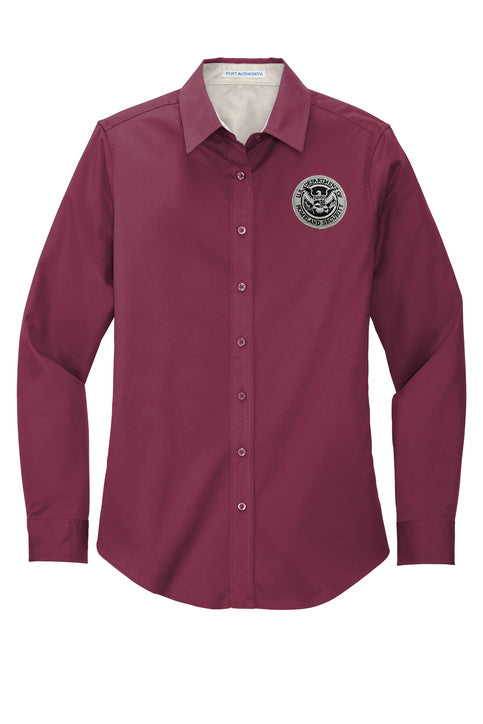 WOMEN'S DHS SEAL BUTTON UP DRESS SHIRT-L608-CLEARANCE