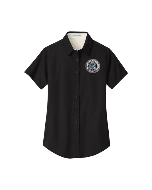 WOMEN'S EMBROIDERED INTERPOL WASHINGTON BUTTON UP DRESS SHIRT-L508