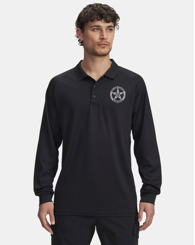 UA TACTICAL PERFORMACE LONG SLEEVE POLO W/ PRINTED USMS STAR-6004146 CLEARANCE