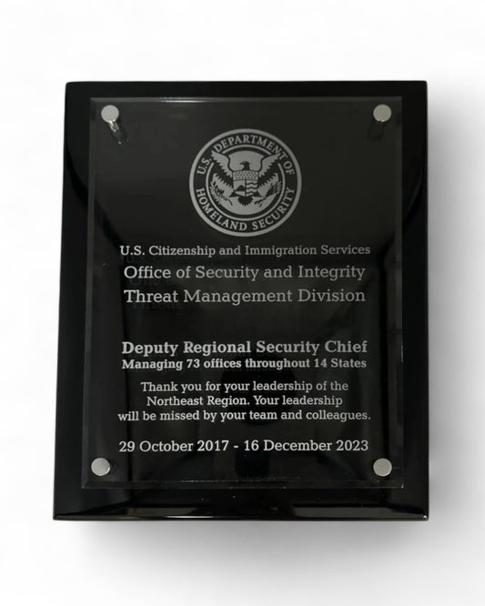 10 1/2" x 13" BLACK PIANO FINISH FLOATING ACRYLIC PLAQUE