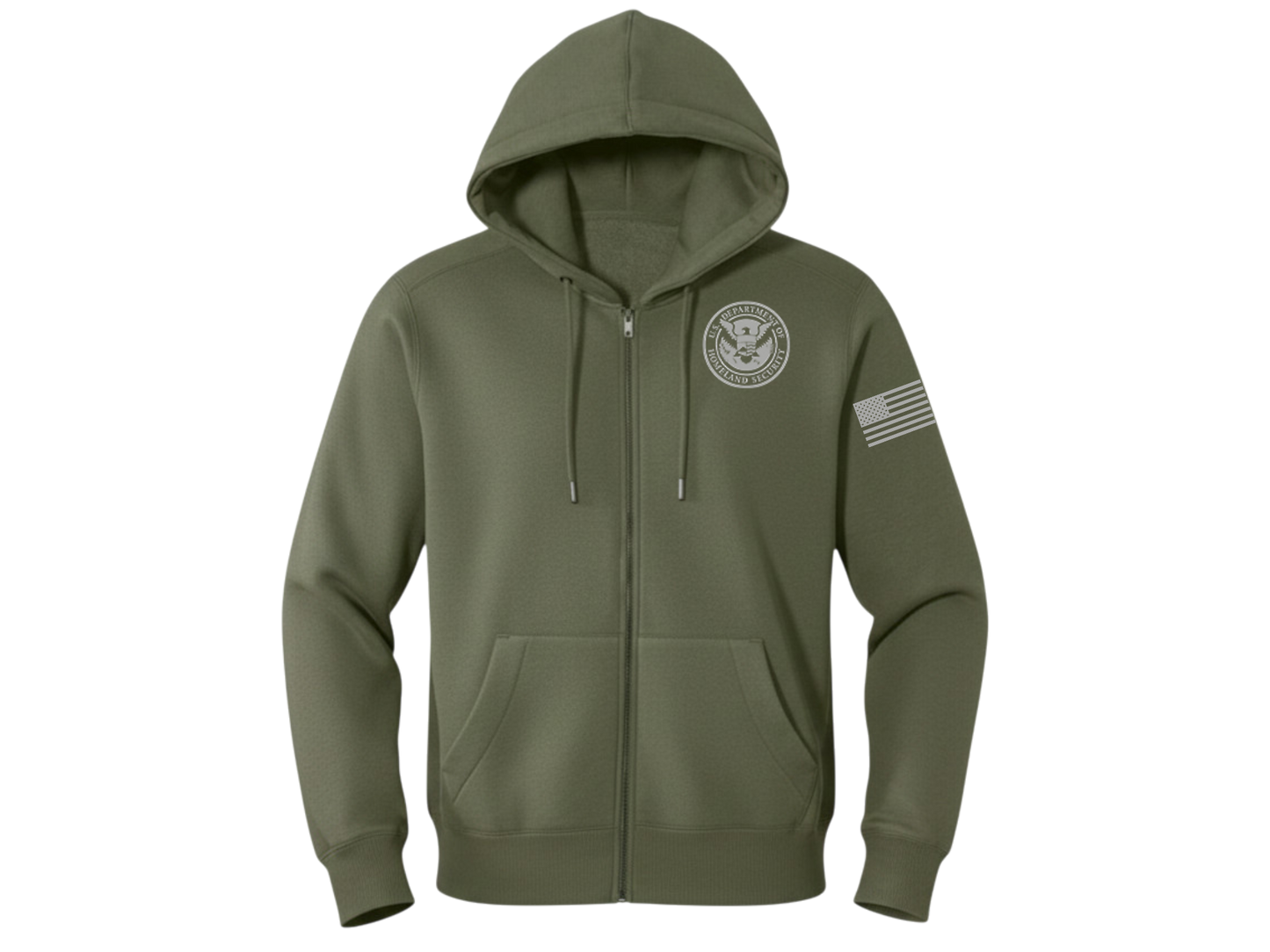 DHS SEAL W/ FLAG ON LEFT SLEEVE FULL ZIP HOODED SWEATSHIRT-DT1103