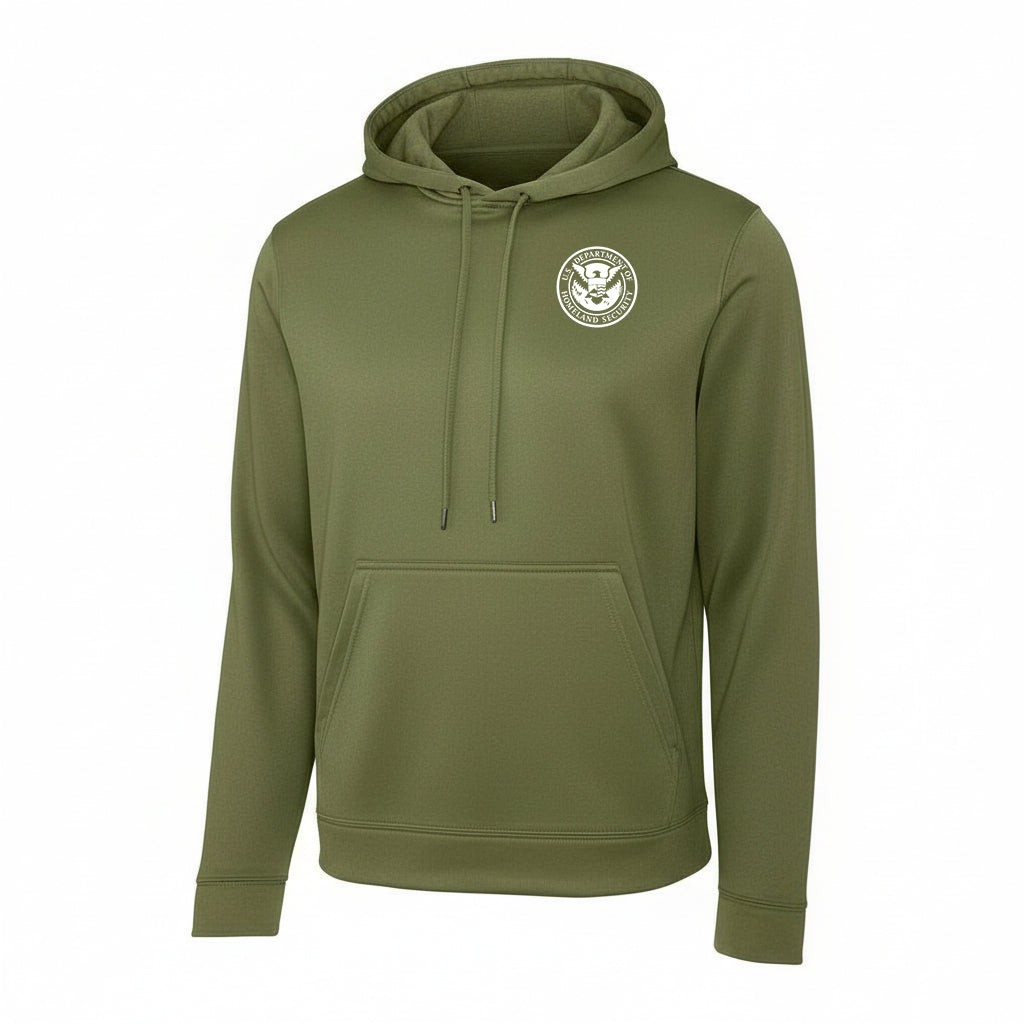 PRINTED DHS SEAL ON WICKING HOODED PULLOVER F244